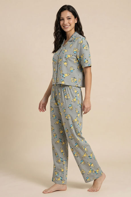 Zivame Minions Knit Cotton Loungewear Set - Ultimate Grey — image 3